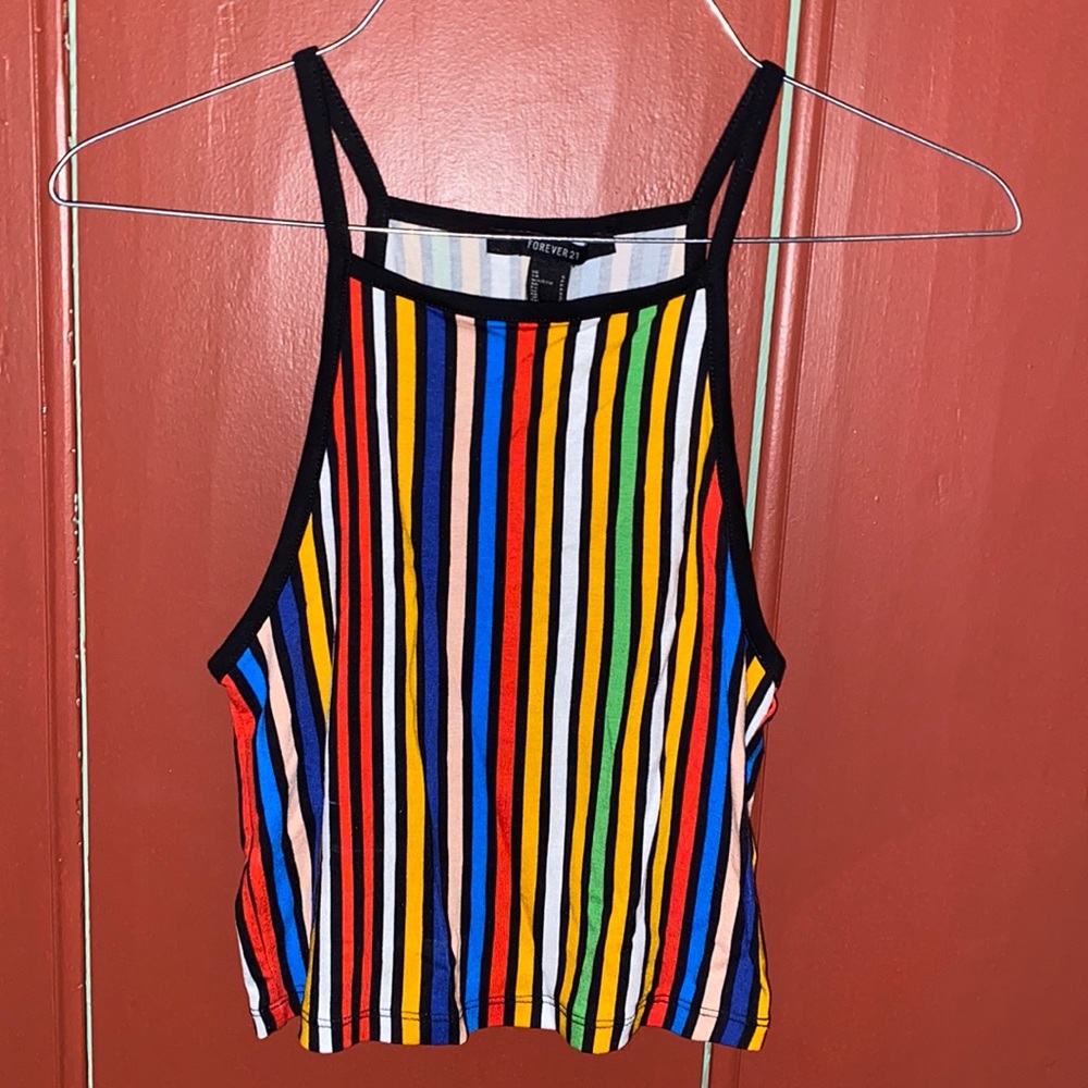 NWOT Forever 21 Rainbow High-Neck Crop Top